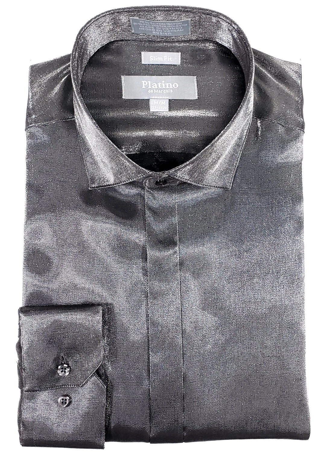 Charcoal Gray Satin Slim Fit: The Platino Shirt. Elevate Your Style. 20101SL.